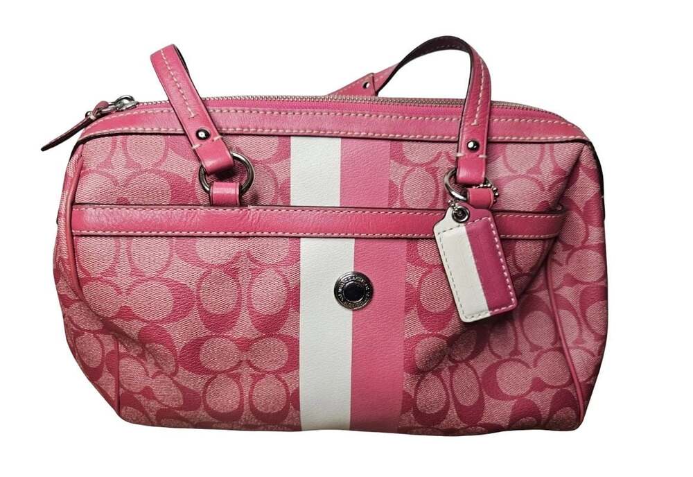 Coach Heritage Stripe Signature Canvas Satchel Pink F14478